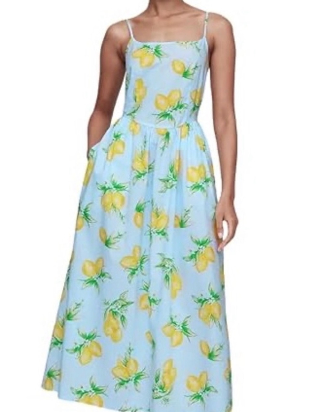 GAP Light Blue Lemon-Print Maxi Dress with Spaghetti Straps